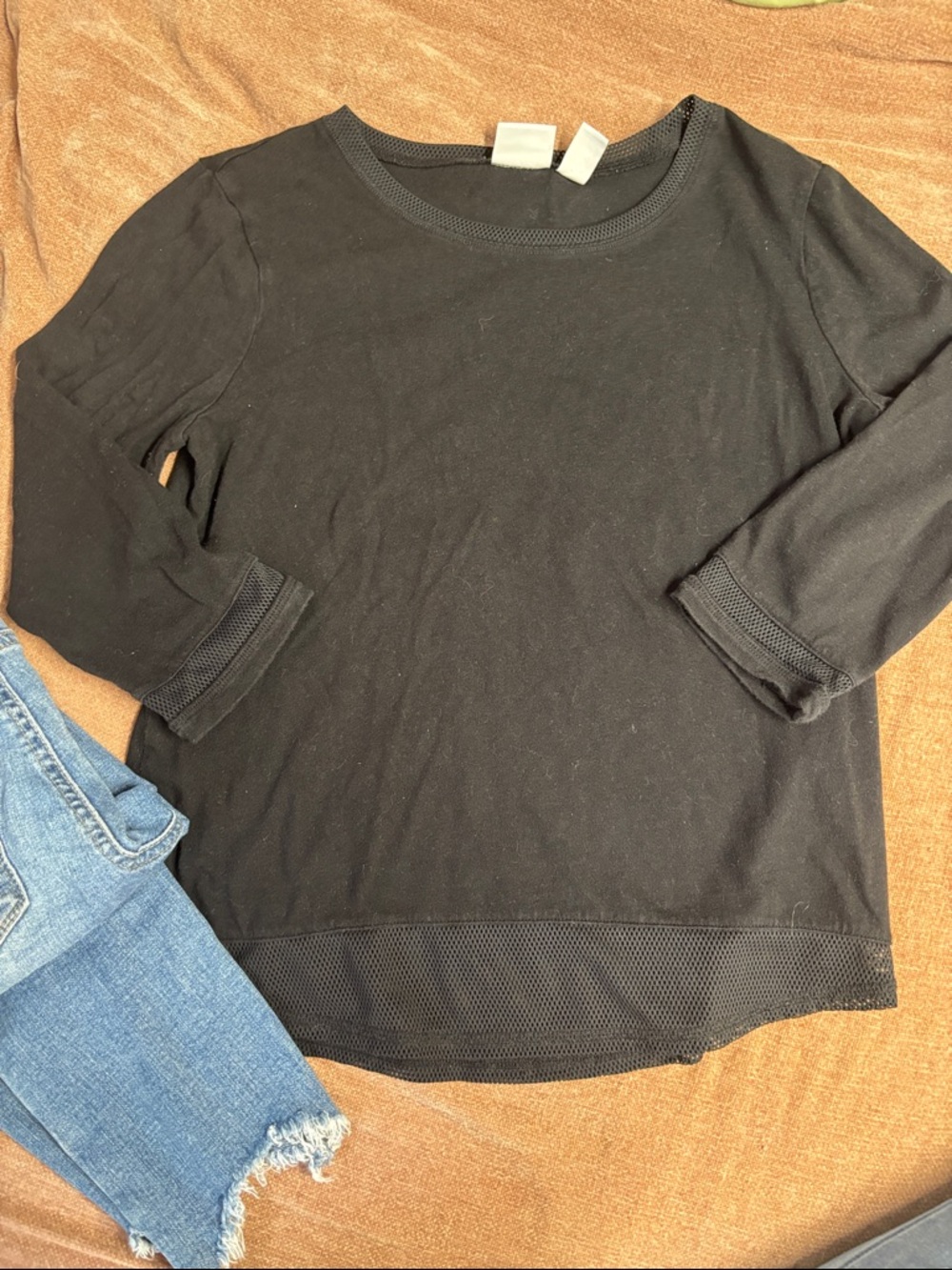 Chico's Black Long Sleeve Top with Mesh Trim